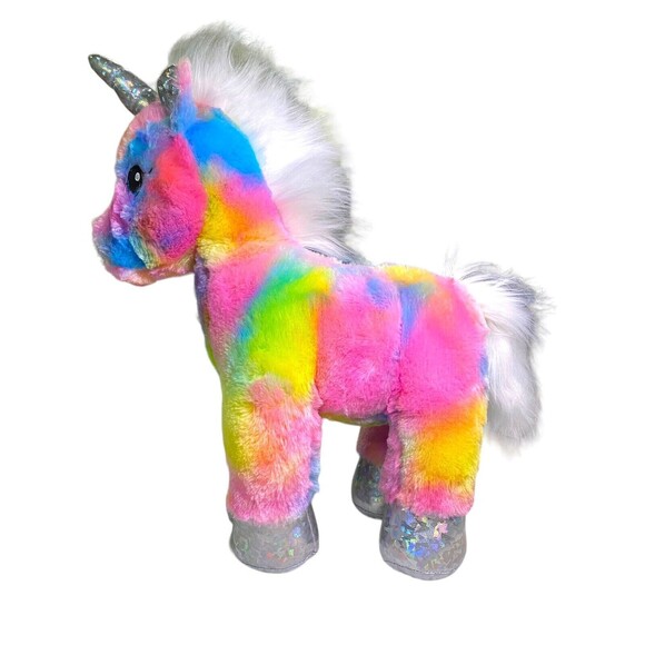 Build a Bear Rainbow Unicorn Tie-Dye Plush 17” Tall Sparkly Metallic Hooves/Horn - Picture 4 of 11